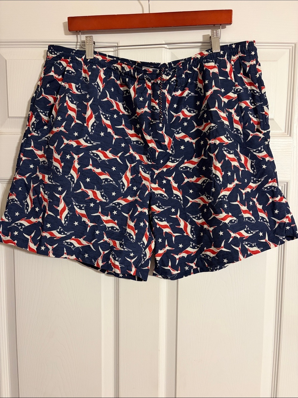 Columbia PFG American Flag Shark Swim Trunks Navy Blue Patriotic Size XL